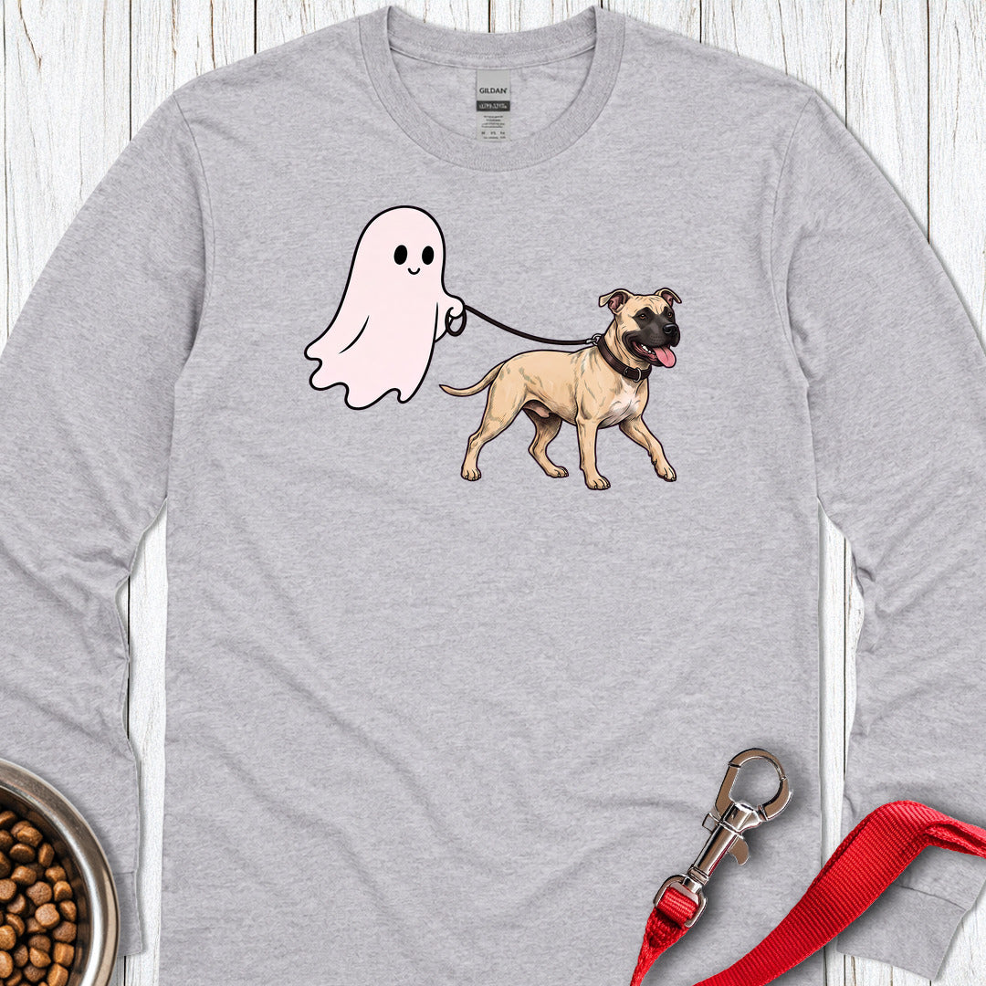 Pitbull Fawn Ghost Walk Long Sleeve Shirt Gift For Dog Lover