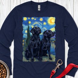 Two Black Labs Van Gogh Long Sleeve Shirt Gift For Dog Lover