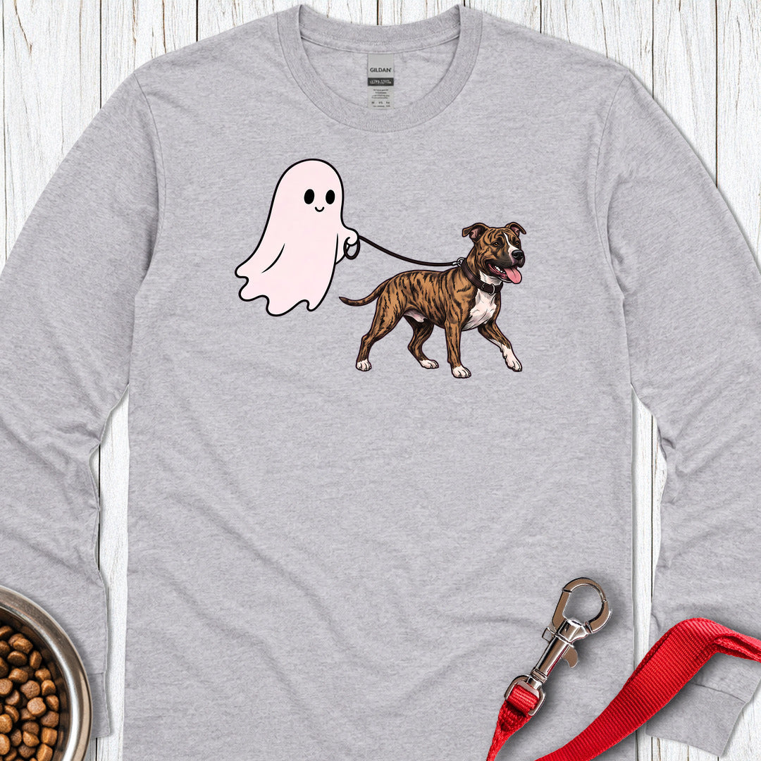 Pitbull Brindle Ghost Walk Long Sleeve Shirt Gift For Dog Lover