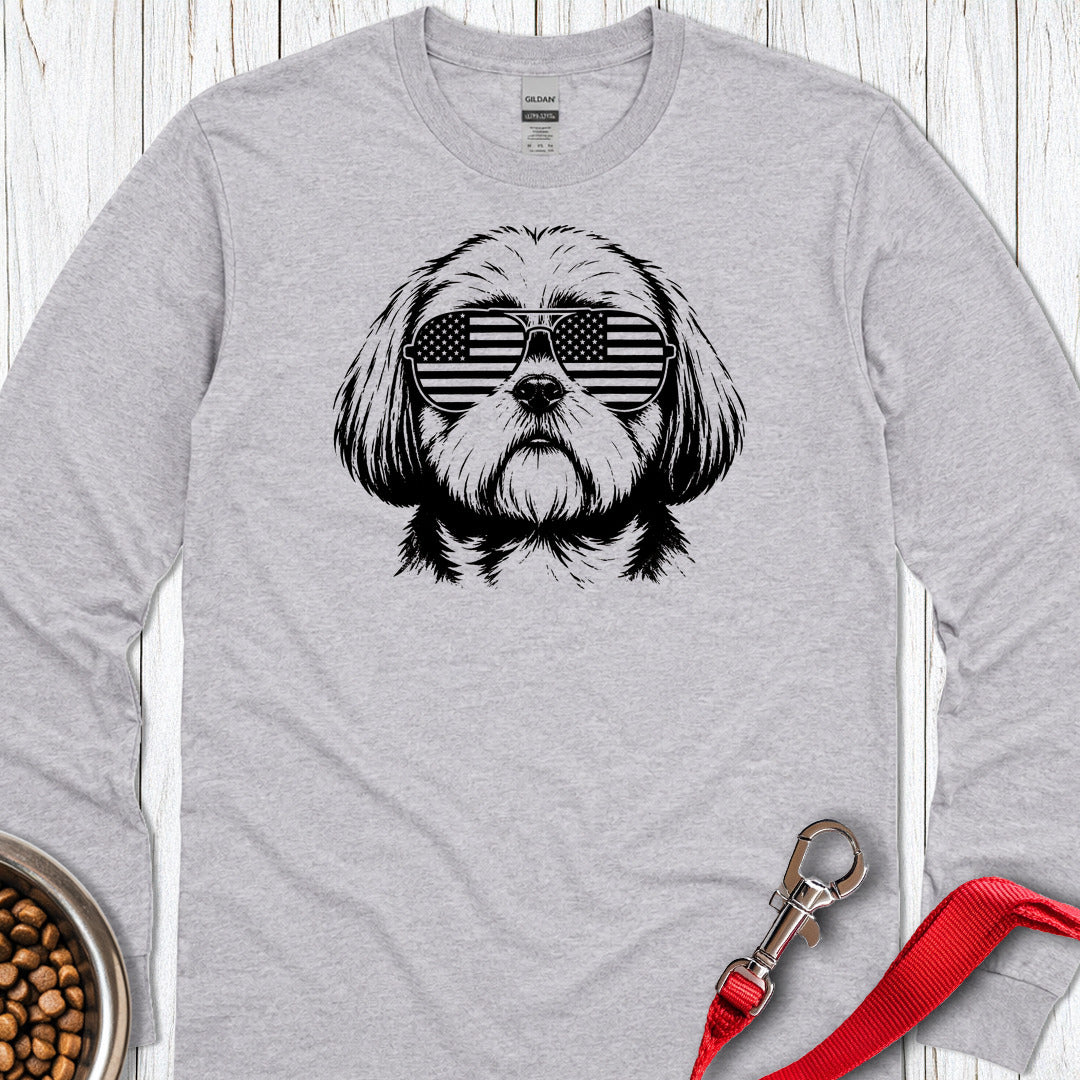 Shih Tzu Flag Shades Long Sleeve Shirt Gift For Dog Lover
