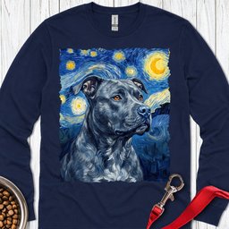 Pitbull Blue Van Gogh Long Sleeve Shirt Gift For Dog Lover