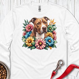 Pitbull Red Nose Flower Wreath Long Sleeve Shirt Gift For Dog Lover