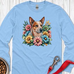 Red Heeler Floral Long Sleeve Shirt Gift For Dog Lover