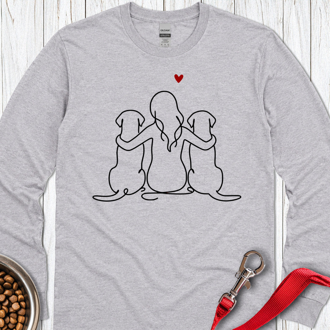 Two Labradors And Girl Long Sleeve Shirt Gift For Dog Lover