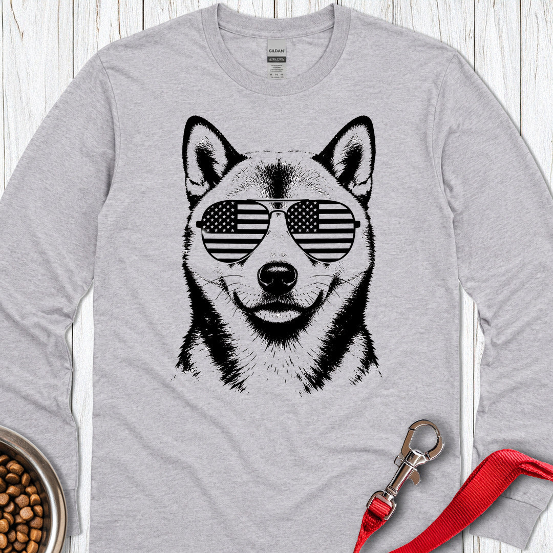 Shiba Inu Flag Shades Long Sleeve Shirt Gift For Dog Lover