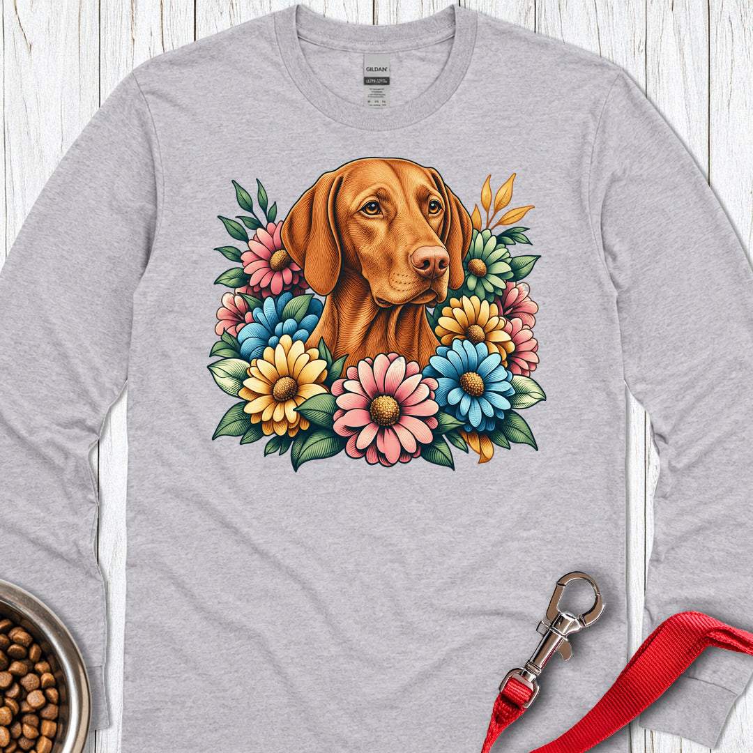Vizsla Flower Wreath Long Sleeve Shirt Gift For Dog Lover