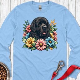 Newfoundland Flower Wreath Long Sleeve Shirt Gift For Dog Lover