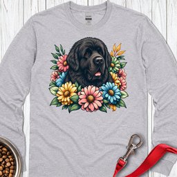 Newfoundland Flower Wreath Long Sleeve Shirt Gift For Dog Lover