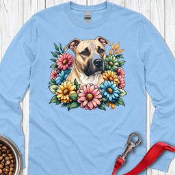 Pitbull Fawn Flower Wreath Long Sleeve Shirt Gift For Dog Lover