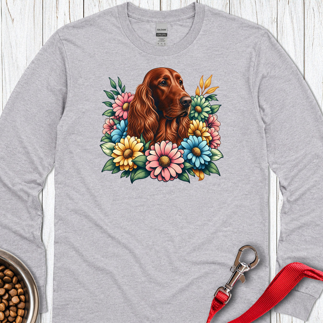 Irish Setter Flower Wreath Long Sleeve Shirt Gift For Dog Lover