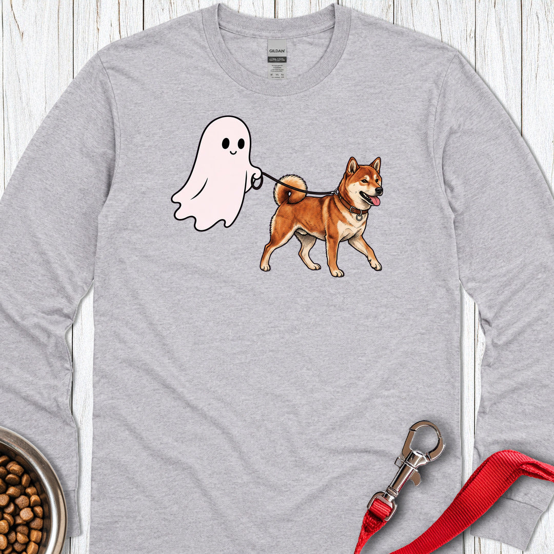 Shiba Inu Ghost Walk Long Sleeve Shirt Gift For Dog Lover