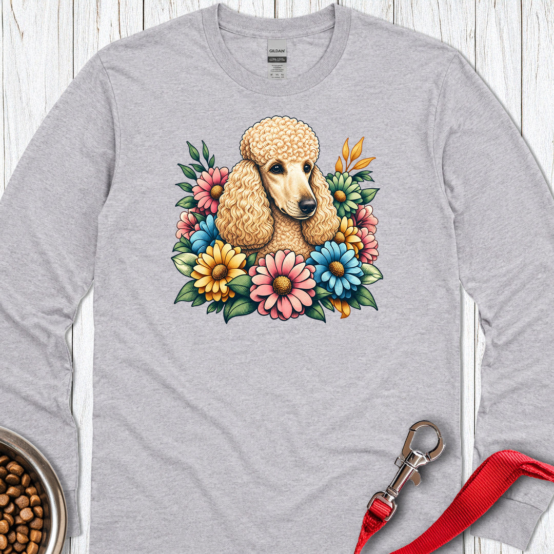 Standard Poodle Flower Wreath Apricot Long Sleeve Shirt Gift For Dog Lover