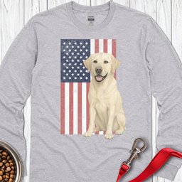 Yellow Labrador USA Flag Faded Long Sleeve Shirt Gift For Dog Lover