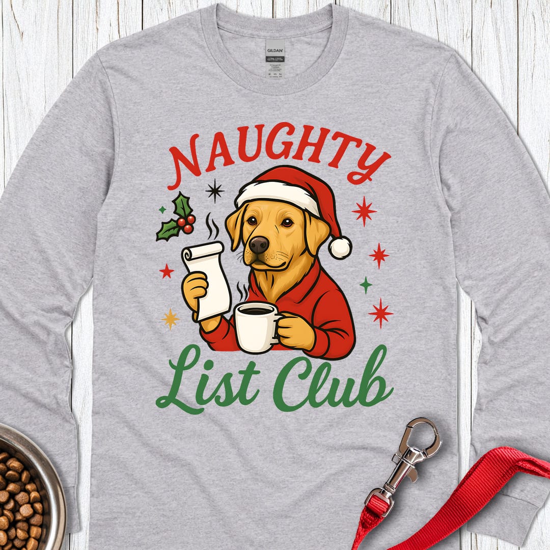 Yellow Lab Naughty List Club Long Sleeve Shirt Gift For Dog Lover