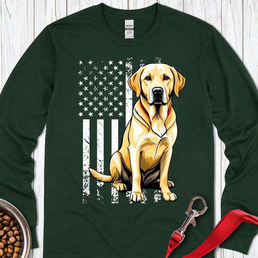 Yellow Labrador USA Flag Long Sleeve Shirt Gift For Dog Lover