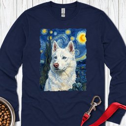 White Husky Van Gogh Long Sleeve Shirt Gift For Dog Lover
