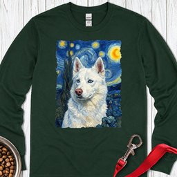 White Husky Van Gogh Long Sleeve Shirt Gift For Dog Lover