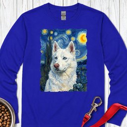White Husky Van Gogh Long Sleeve Shirt Gift For Dog Lover