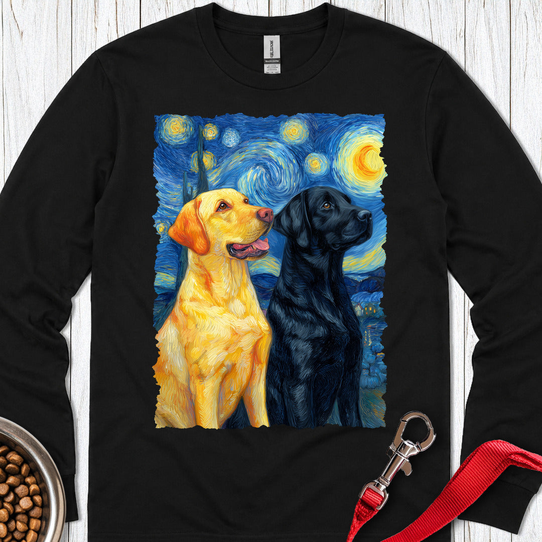 Yellow And Black Lab Van Gogh Long Sleeve Shirt Gift For Dog Lover