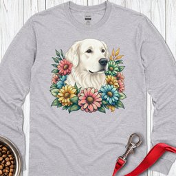 White Golden Retriever Flower Long Sleeve Shirt Gift For Dog Lover