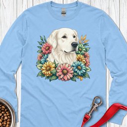 White Golden Retriever Flower Long Sleeve Shirt Gift For Dog Lover