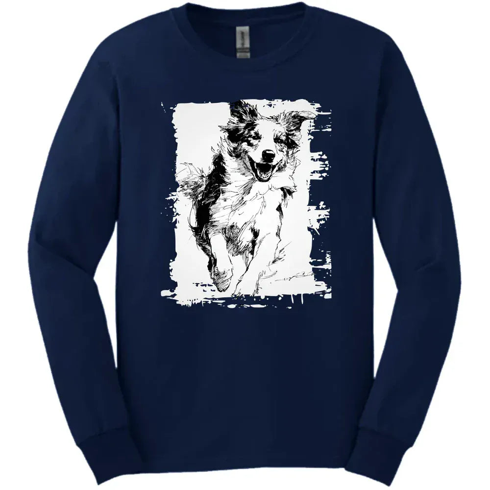 Australian Shepherd Running Dog Long Sleeve Tee Gift For Dog Lover