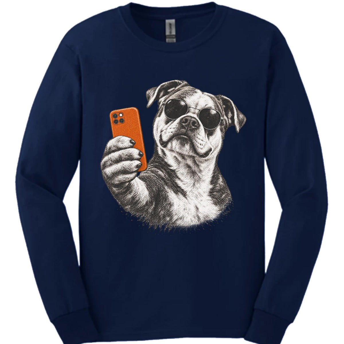 American Bulldog Selfie Dog Long Sleeve Shirt Gift For Dog Lover