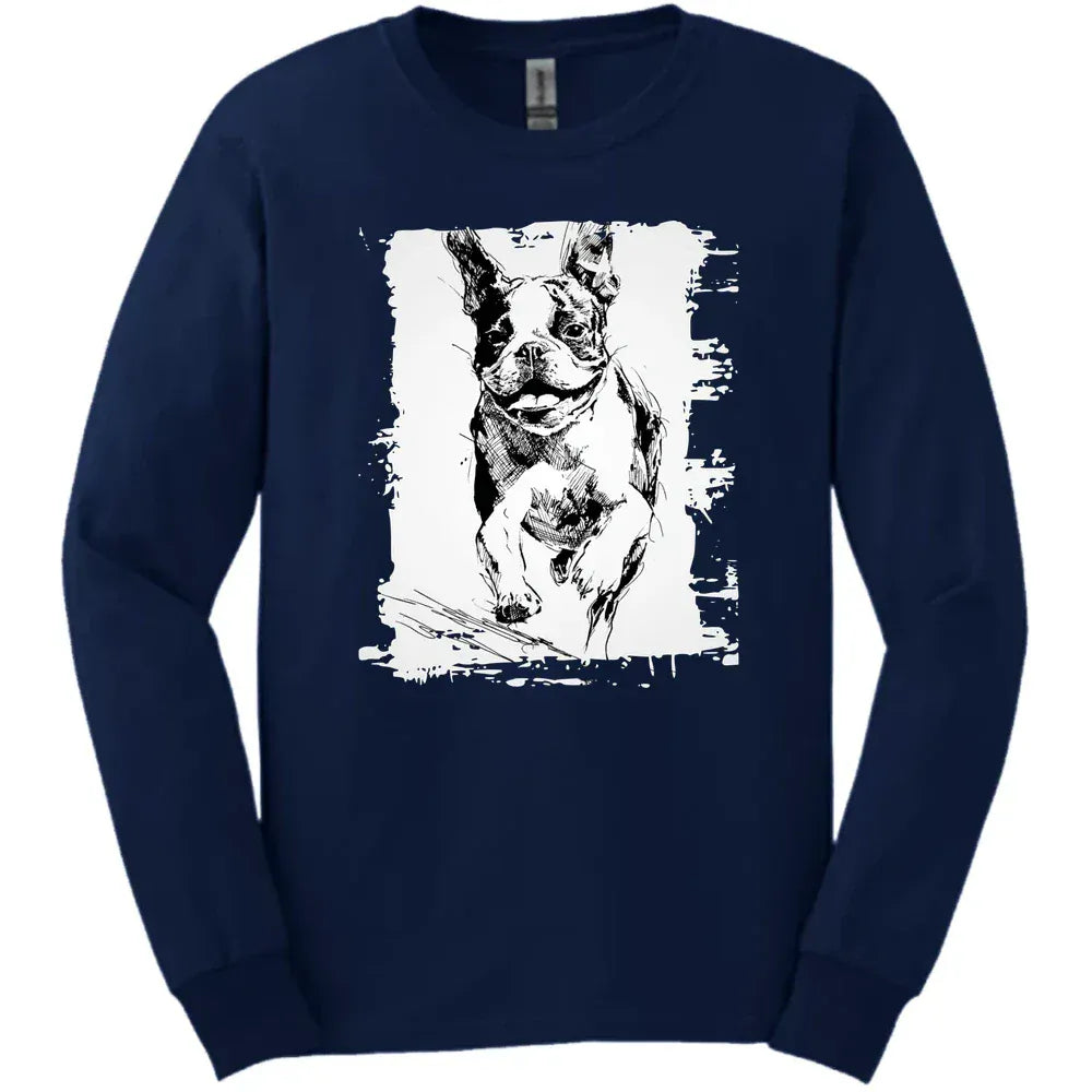 Boston Terrier Running Dog Long Sleeve Tee Gift For Dog Lover
