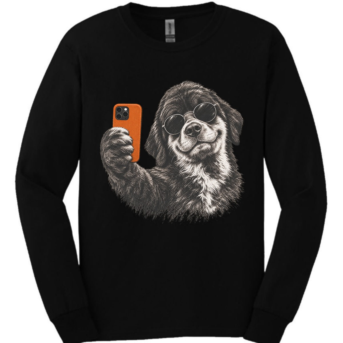Newfoundland Selfie Dog Long Sleeve Shirt Gift For Dog Lover