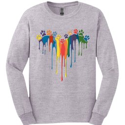 Paint Drip Paw Heart Long Sleeve Shirt Gift For Dog Lover