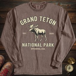 Grand Teton Moose Long Sleeved T Shirt Long Sleeve Shirt Gift For National Park Lover