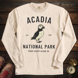 Acadia Puffin Long Sleeved T Shirt Long Sleeve Shirt Gift For National Park Lover