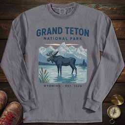 Grand Teton Wading Moose Long Sleeved T Shirt Long Sleeve Shirt Gift For National Park Lover