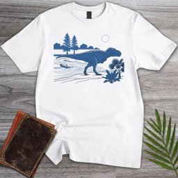 Blue Woodblock T Rex T Shirt Gift For Dinosaur Lover