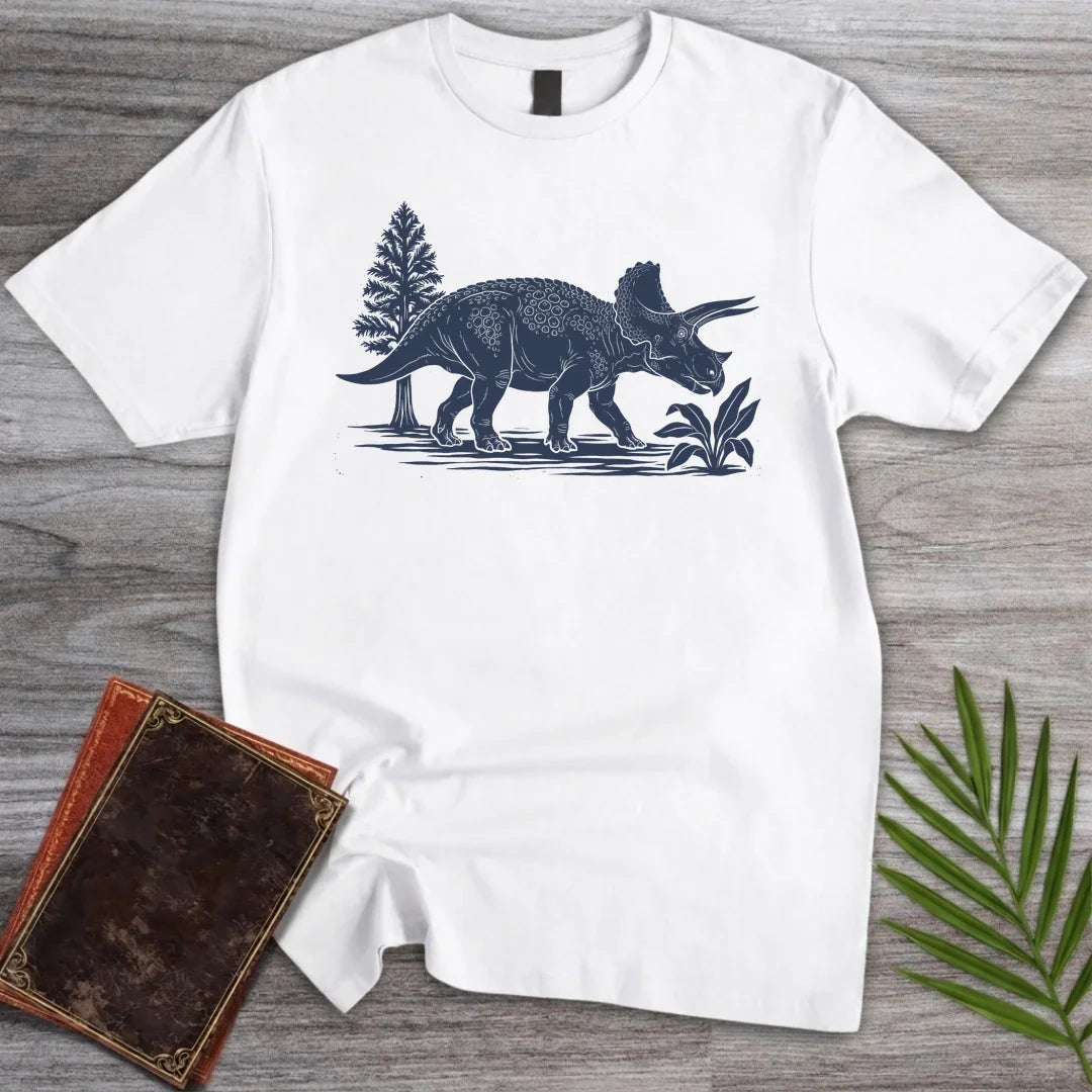 Linocut Triceratops T Shirt Gift For Dinosaur Lover