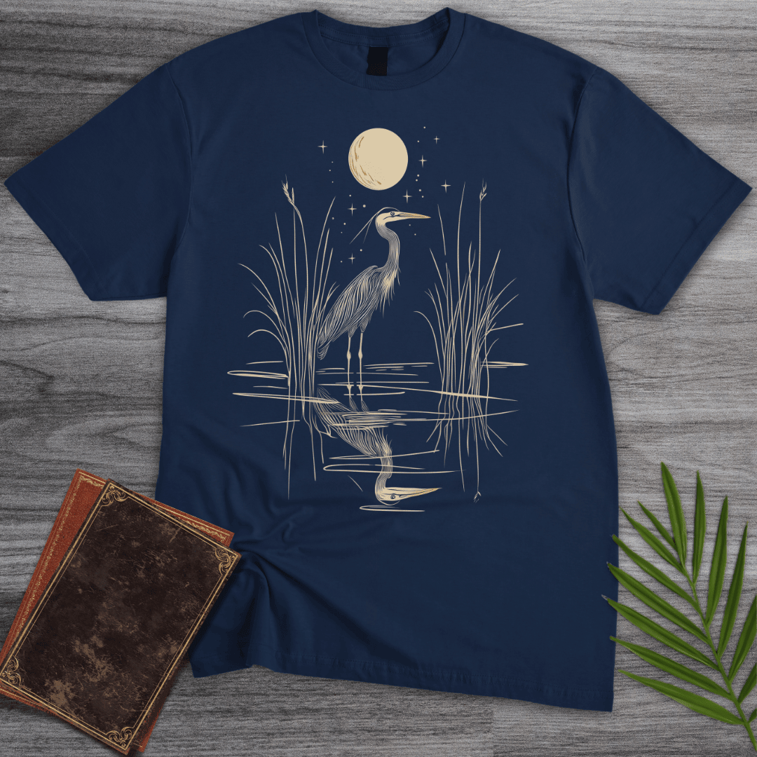 Moonlight Great Blue Heron T Shirt Gift For Nature Lover