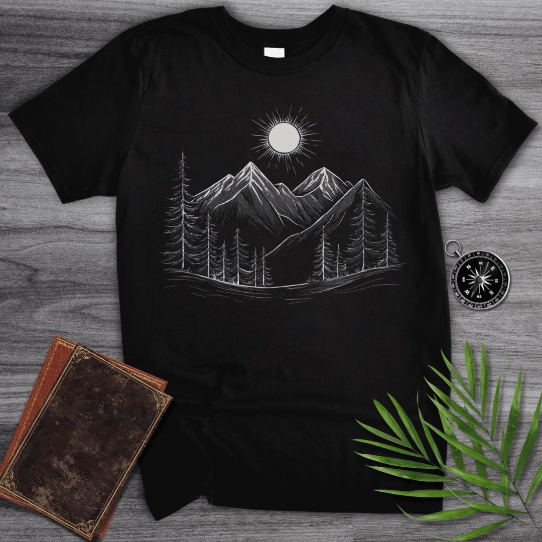 Minimalist Line Art Alpine Woodland T Shirt Gift For Nature Lover