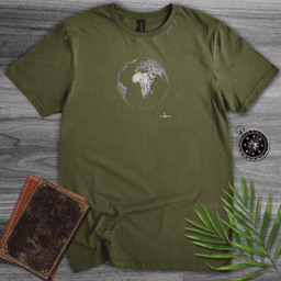 Minimalist Line Art Earth And Plane T Shirt Gift For Nature Lover