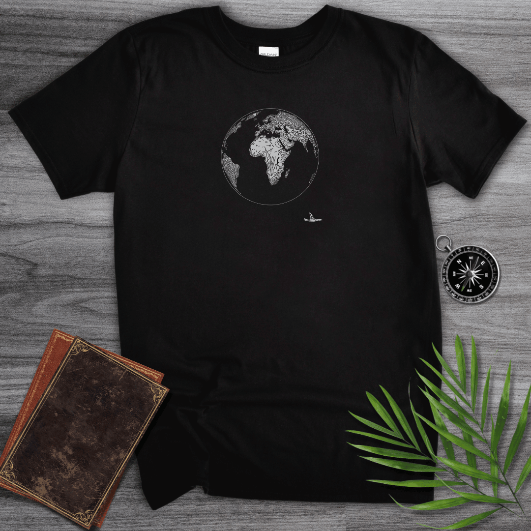 Minimalist Line Art Earth And Plane T Shirt Gift For Nature Lover