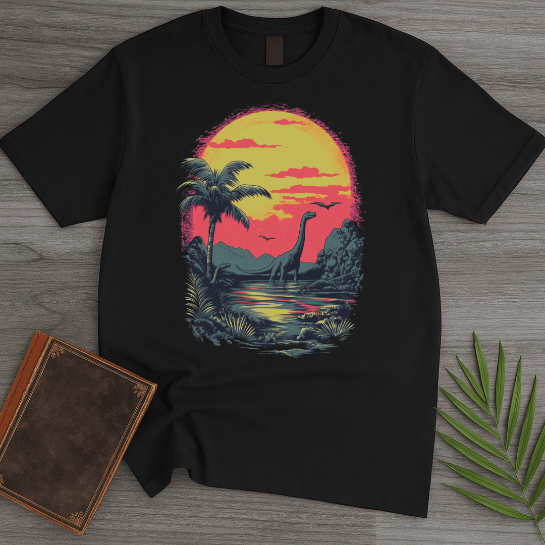 Retro Sunset 1980s Brachiosaurus T Shirt Gift For Nature Lover