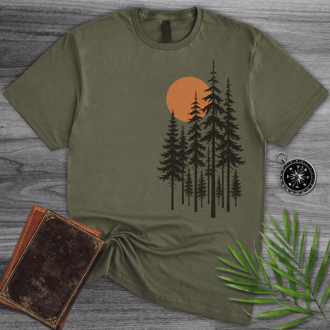 Pine Tree Forest Sunset T Shirt Gift For Nature Lover