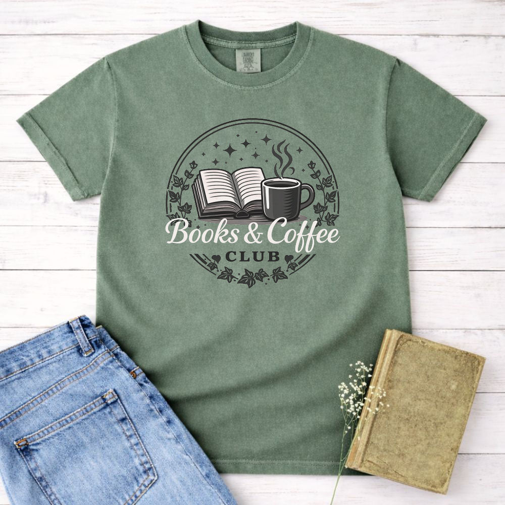 Books And Coffee Club Tee Gift For Cat Lover