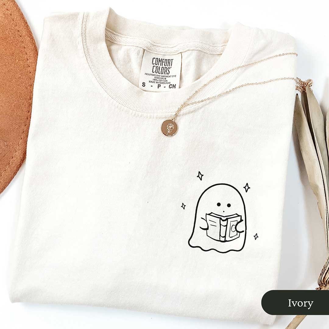 Minimalist Bookish Ghost Shirt T Shirt Gift For Cat Lover