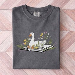 Whimsical Book Goose Tee Gift For Cat Lover