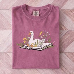 Whimsical Book Goose Tee Gift For Cat Lover