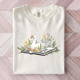 Whimsical Book Goose Tee Gift For Cat Lover