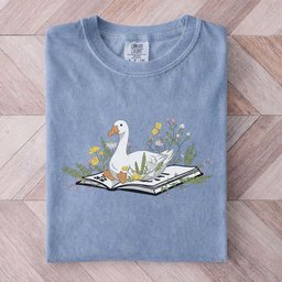 Whimsical Book Goose Tee Gift For Cat Lover