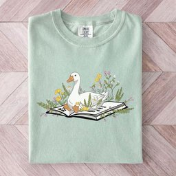 Whimsical Book Goose Tee Gift For Cat Lover