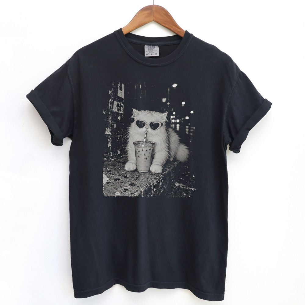 Vintage Iced Coffee Cat T Shirt Gift For Cat Lover