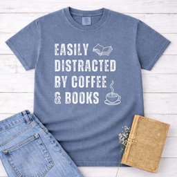 Easily Distracted By Coffee And Books Tee Gift For Cat Lover